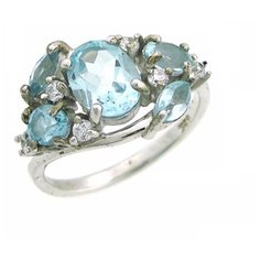 Balex Кольцо 1405937189 из серебра 925 пробы с топазом голубым природным и фианитом, размер 19