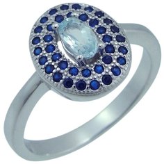 Balex Кольцо 1405937668 из серебра 925 пробы с топазом голубым природным и сапфиром синтетическим, размер 17