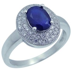 Balex Кольцо 1405937587 из серебра 925 пробы с сапфиром корундом природным и фианитом, размер 18