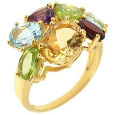 Balex Кольцо 1410931434 из серебра 925 пробы с цитрином природным, топазом голубым природным, хризолитом природным, гранатом природным и аметистом природным, размер 17.5