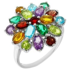 Balex Кольцо 1454930075 из серебра 925 пробы с гранатом синтетическим, аметистом синтетическим, топазом голубым синтетическим, хризолитом синтетическим, цитрином синтетическим и изумрудом синтетическим, размер 18.5