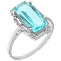 Balex Кольцо 1410931424 из серебра 925 пробы с топазом голубым синтетическим и фианитом, размер 16.5