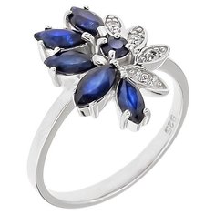 Balex Кольцо 1405936571 из серебра 925 пробы с сапфиром корундом природным и фианитом, размер 17