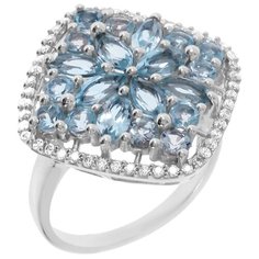 Balex Кольцо 1410931231 из серебра 925 пробы с топазом голубым природным и фианитом, размер 17