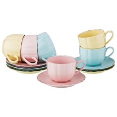 Чайный сервиз Lefard Бокка 359-493, 6 персон желтый/розовый/голубой
