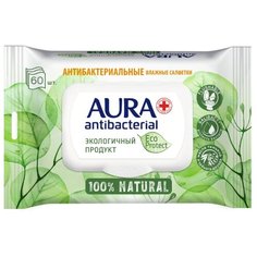 Влажные салфетки Aura ECO Protect Flushable антибактериальные, 60 уп.