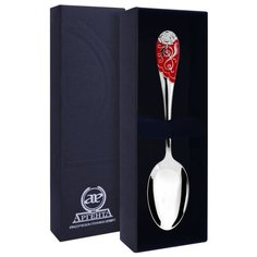 АргентА Ложка чайная "Роза" с красной эмалью + футляр