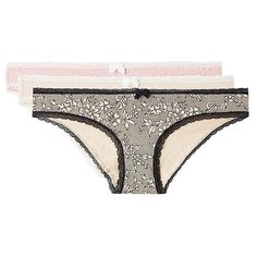 Alla Buone Набор трусов слипы с кружевом, 3 шт., размер 3(46), черный/бежевый/розовый