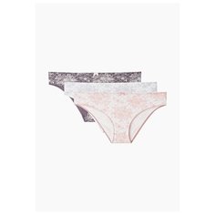 Alla Buone Набор трусов слипы с цветочным принтом, 3 шт., размер 2(44), белый/розовый/серый