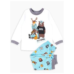 Пижама Веселый Малыш размер 92, белый/бирюзовый