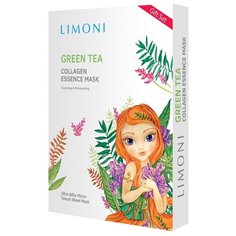 Limoni Тканевая маска для лица тонизирующая с зелёным чаем и коллагеном Green Tea Collagen Essence Mask, 25 г, 6 шт.