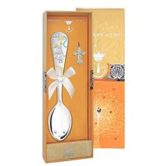 АргентА Набор "Крестильный" с ложкой "Крестильная" с позолотой с голубой эмалью