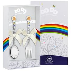 АргентА Набор детский DODO "Медвежонок" с позолотой с оранж эмалью (2 предмета вилка + ложка)