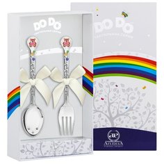 АргентА Набор детский DODO "Медвежонок" с позолотой с малин эмалью (2 предмета вилка + ложка)