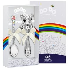 АргентА Набор для малышей DODO "Медвежонок" (погремушка Медвежонок + ложка Медвежонок с малиновой эмалью)