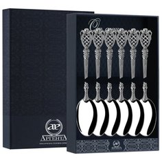 АргентА Набор чайных ложек "Меценат" черн (6 пр.) + футляр