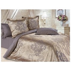 Постельное белье семейное ECOTEX Эстетика Карингтон, сатин-жаккард, 50 х 70 и 70 х 70 см серый/коричневый