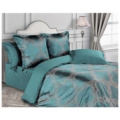 Постельное белье семейное ECOTEX Эстетика Альфредо, сатин-жаккард, 50 х 70 и 70 х 70 см зеленый