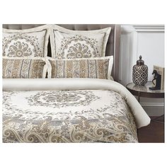 Постельное белье евро (макси) ECOTEX Новеллика Мадонна, сатин, 50 х 70 и 70 х 70 см белый/бежевый