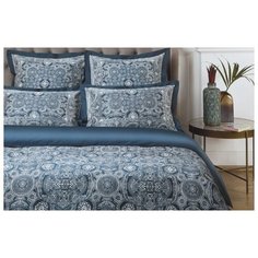 Постельное белье семейное ECOTEX Новеллика Династия, сатин, 50 х 70 и 70 х 70 см синий