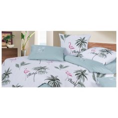 Постельное белье семейное ECOTEX Гармоника Алоха, сатин, 50 х 70 и 70 х 70 см серый/белый