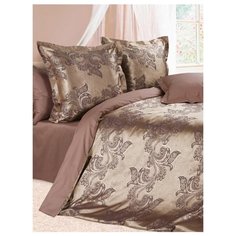 Постельное белье семейное ECOTEX Флокатти, сатин/жаккард, 50 х 70 и 70 х 70 см коричневый/фиолетовый