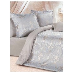 Постельное белье 2-спальное ECOTEX Глейс, сатин/жаккард, 50 х 70 и 70 х 70 см голубой/серый