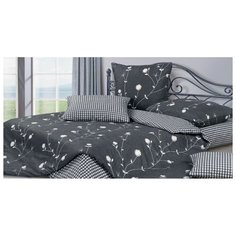 Постельное белье семейное ECOTEX Гармоника Грасс, сатин, 50 х 70 и 70 х 70 см черный/серый