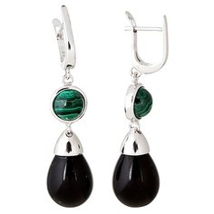 Balex Серьги 2432930166 из серебра 925 пробы с ониксом и малахитом природным