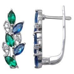 Balex Серьги 2410931515 из серебра 925 пробы с изумрудом синтетическим, сапфиром синтетическим и фианитом