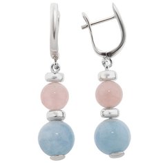 Balex Серьги 2432930200 из серебра 925 пробы с розовым кварцем природным и аквамарином
