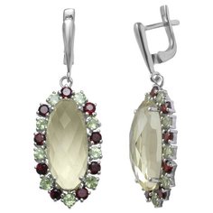 Balex Серьги 2410931601 из серебра 925 пробы с топазом Лимонным, гранатом природным и хризолитом природным