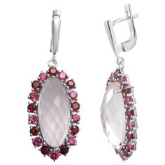 Balex Серьги 2410931602 из серебра 925 пробы с розовым кварцем природным, гранатом природным и родолитом синтетическим