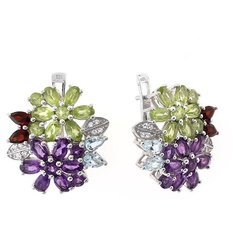 Balex Серьги 2410931181 из серебра 925 пробы с аметистом природным, хризолитом природным, гранатом природным, топазом голубым природным и фианитом