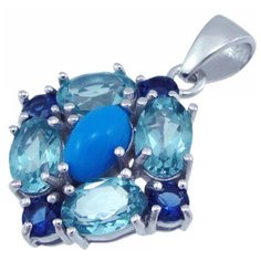 Balex Подвеска 3405937346 из серебра 925 пробы с бирюзой реконструированной, кварцем Параиба природным и сапфиром синтетическим