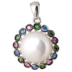 Balex Подвеска 3432930167 из серебра 925 пробы с жемчугом культивированным, изумрудом синтетическим, сапфиром синтетическим и рубином синтетическим