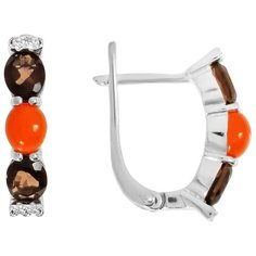 Balex Серьги 2405937158 из серебра 925 пробы с кораллом реконструированным, раухтопазом природным и фианитом