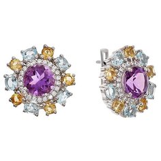 Balex Серьги 2410931216 из серебра 925 пробы с аметистом природным, топазом голубым природным, цитрином природным и фианитом