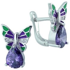 Balex Серьги 2405937660 из серебра 925 пробы с аметистом синтетическим, эмалью и фианитом