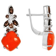 Balex Серьги 2405937157 из серебра 925 пробы с кораллом реконструированным и раухтопазом природным