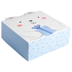 Коробка подарочная Дарите счастье Мишутка 25 х 10 х 25 см белый/голубой