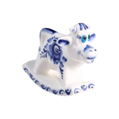 Статуэтка Чайник Качалка Корова Русская, 7 см белый/синий