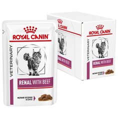 Корм для кошек Royal Canin Renal , при проблемах с почками, с говядиной 12шт. х 85 г (кусочки в соусе)