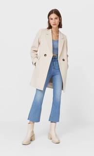 Stradivarius Базовое Пальто Женская Коллекция Цвет Небеленого Полотна Xl