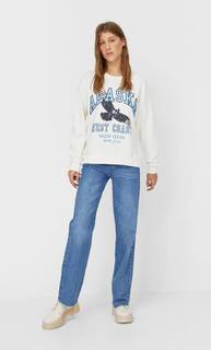 Stradivarius Толстовка С Вышивкой Женская Коллекция Цвет Небеленого Полотна Xl