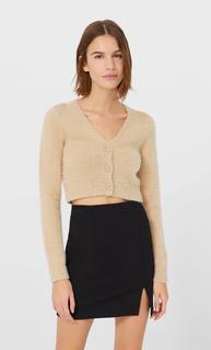 Stradivarius Кардиган Из Мягкой Ткани Женская Коллекция Бежевый M