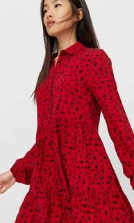 Stradivarius Платье-Рубашка С Воланом Женская Коллекция Красный M