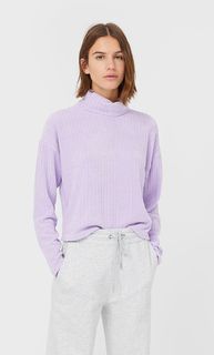 Stradivarius Свитер Из Синели С Высоким Горлом Женская Коллекция Сиреневый L