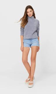 Stradivarius Свитер Из Синели С Высоким Горлом Женская Коллекция Пестро-Серый M