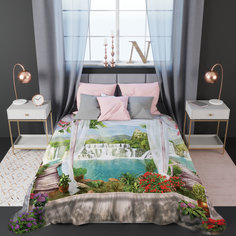 Покрывало стеганое, СИРЕНЬ, Париж, палитра, акварель, 200х220см